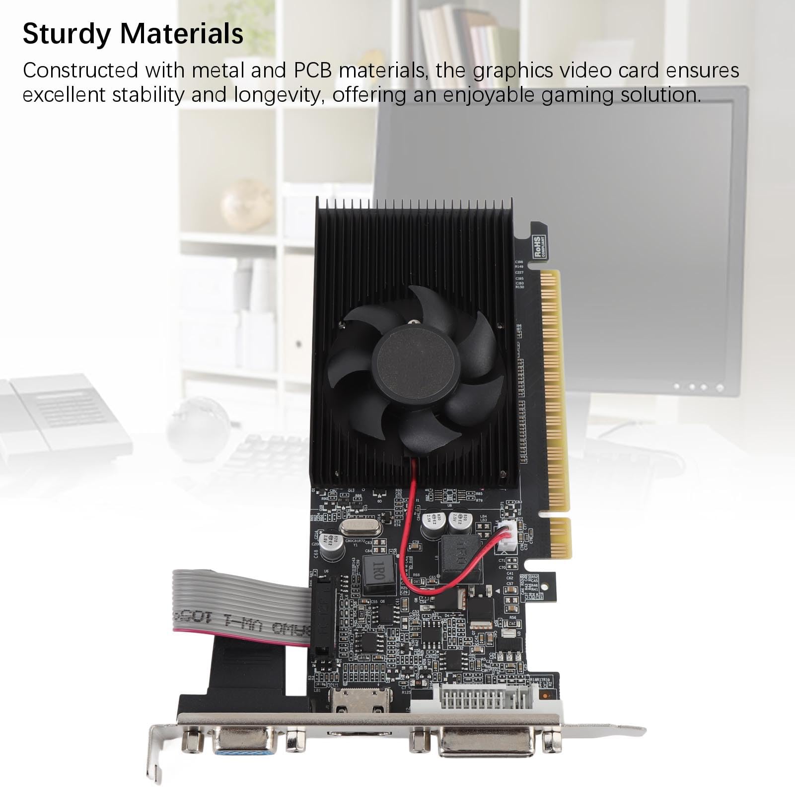 Karta Graficzna do Gier 2 GB DDR3, Karta Graficzna PCI Express 2.0 X16 z Portem VGA DVI, Niskoprofilowy Procesor Graficzny Komputera Stacjonarnego do Komputera Gier