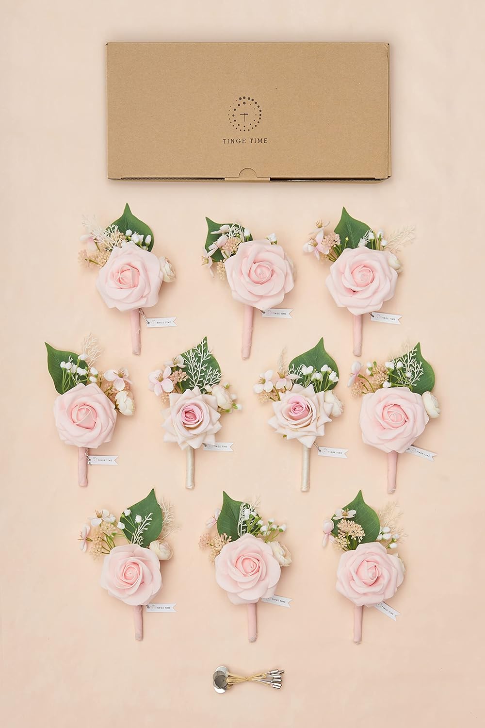 TINGE TIME Boutonniere for Men Wedding,Groom and Best Man Boutonniere for Wedding Ceremony Anniversary, Formal Dinner Party and Rustic Spring Wedding Marriage (10, Sakura Pink)