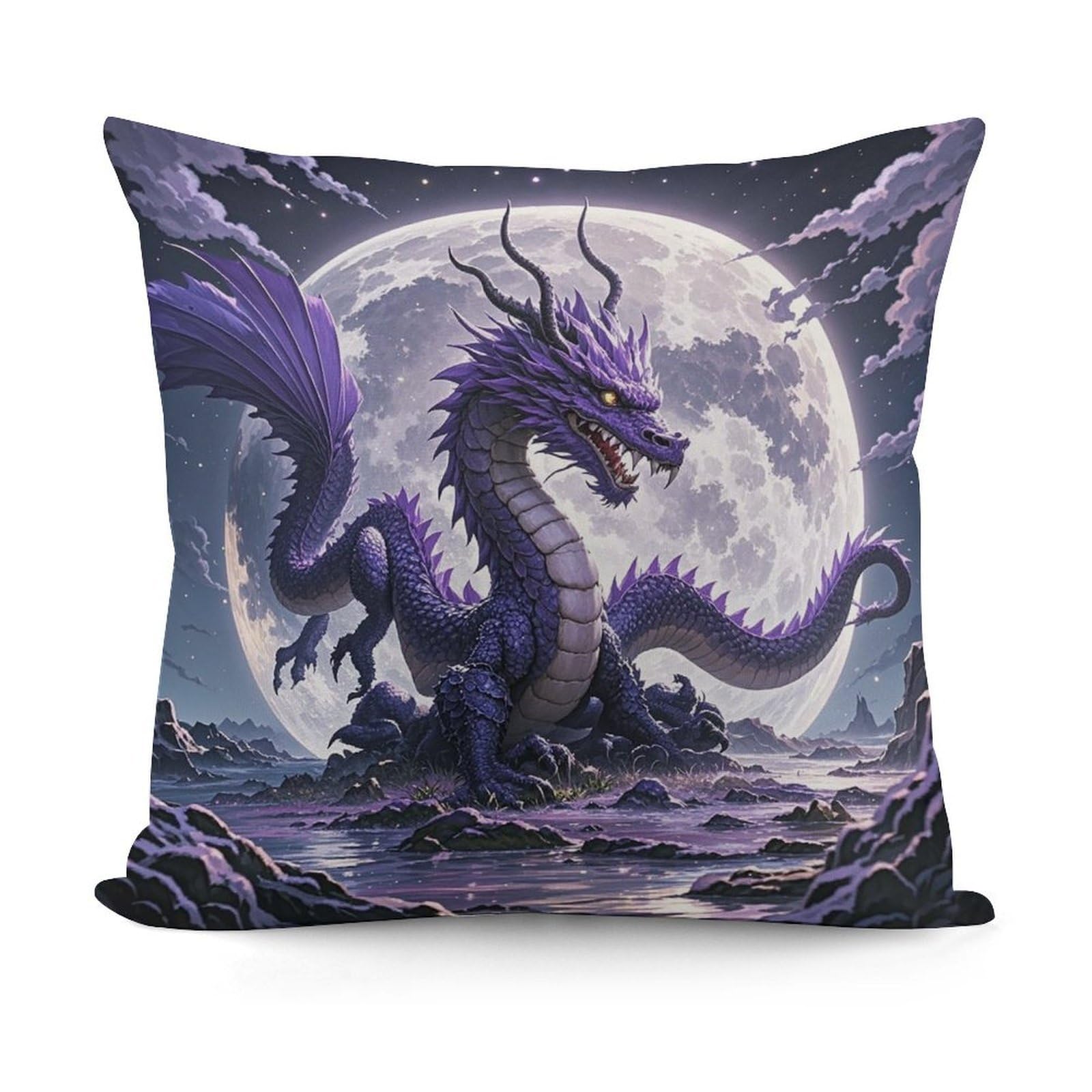 LZQPOEAS Purple Dragon Purple Moon Throw Pillow Cover 18x18 in Breathable Square Pillow Case Cozy Soft Pillowcase Protector Fashion Modern Couch Cushion Case for Living Room Bed Sofa Decor