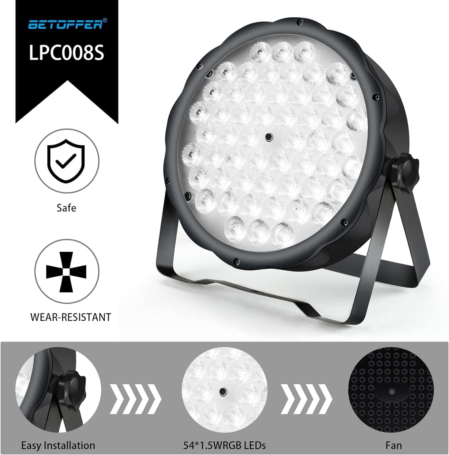 BETOPPER Jeux de lumiere soiree DJ éclairage de scène 54 * 1.5W lumière fête Par LED Projecteur DMX RGB 3 en 1 Lumière disco Lamp de Scène pour spectacle bar club mariage LPC008S (2 pièces)