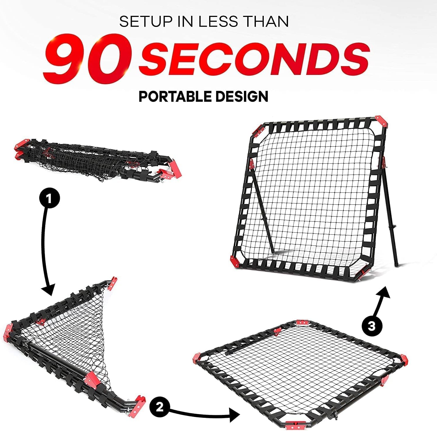 Net Playz Easy Playz Portable Soccer Rebounder, 4 Ft x 4 Ft, Easy Set Up, Sturdy Metal Tube, with Quick Folding Design, No Assembly Needed! Multi Angle Adjustment, Carry Bag Included