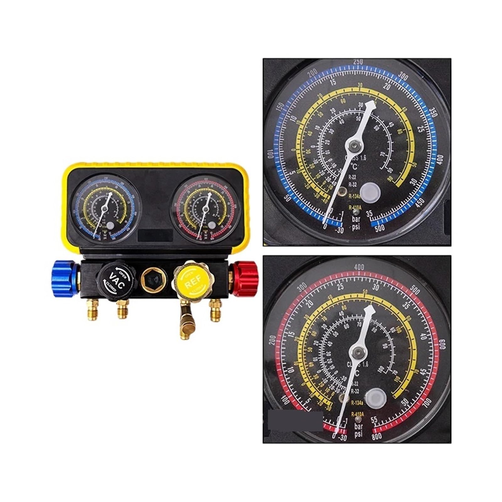 Manómetro, Juego de manómetros 4 vías, herramienta diagnóstico para HVAC R134a R410a