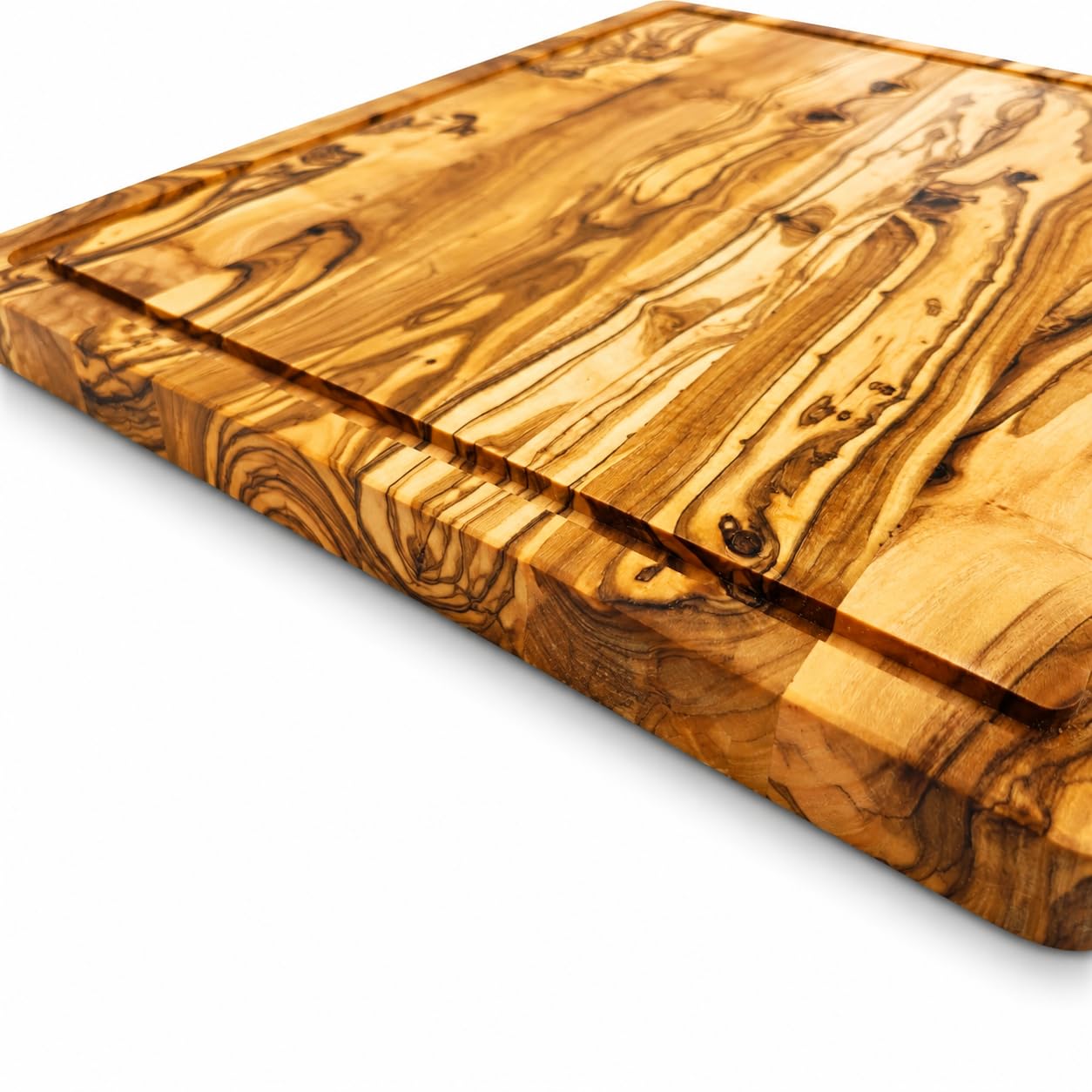 Deska do krojenia z drewna oliwkowego 40 x 30 x 2 cm – deska z litego drewna z rowkiem na sok – deska do serwowania, krojenie i deska do krojenia – dwustronna