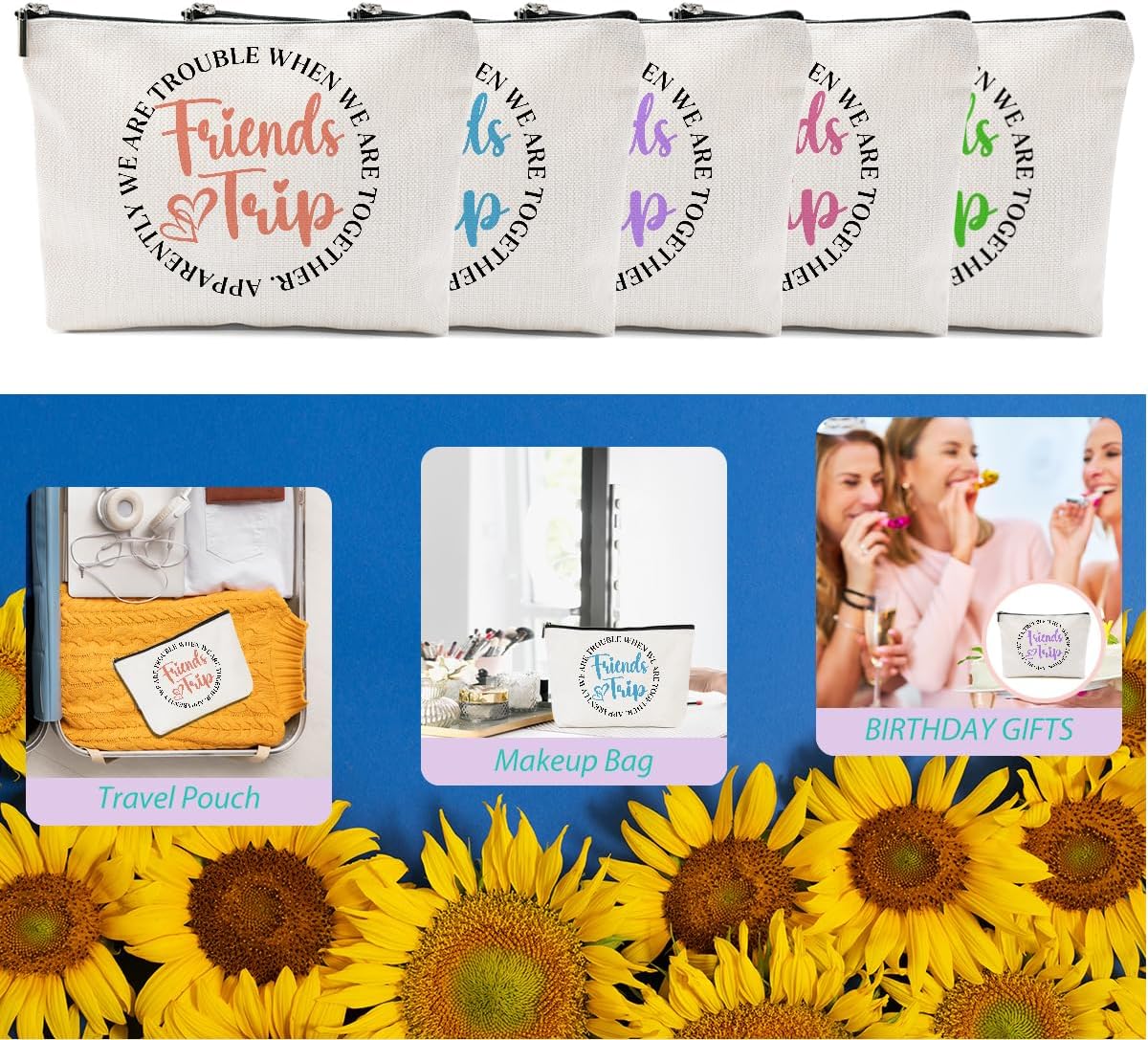 5 Pcs Girls Trip Gifts Girls Weekend 2026 Makeup Bag Friends Trip Gifts Favors Summer Gifts Cosmetic Bag Toiletry Bag Zipper Pouch Weekender Bags for Women Girl Friendship Bachelorette Party Birthday - Image 6