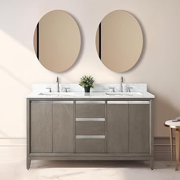 Vanity Art 60 inch Bathroom Vanity with Double Sink & Ceramic Top, Vanity Cabinet with Soft-Closing Doors, Drawers, Solid Wood Frame, Gray, VA8060-DDG1