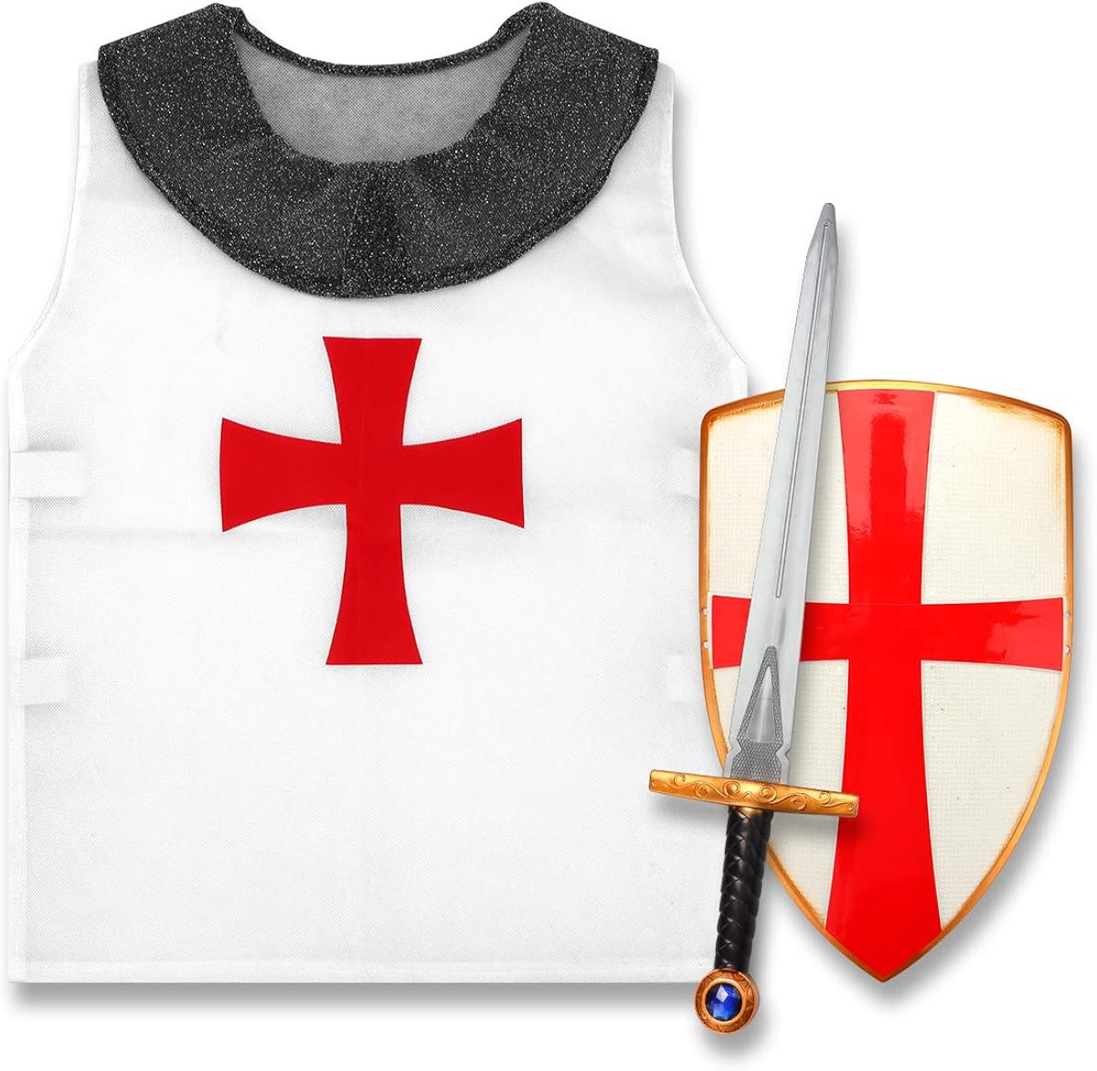 DINOBROS Medieval Crusader Plastic Toy Sword, Shield and Shirt Knight Role Play Costume Set for Kids Age 6-12 : Toys & Games