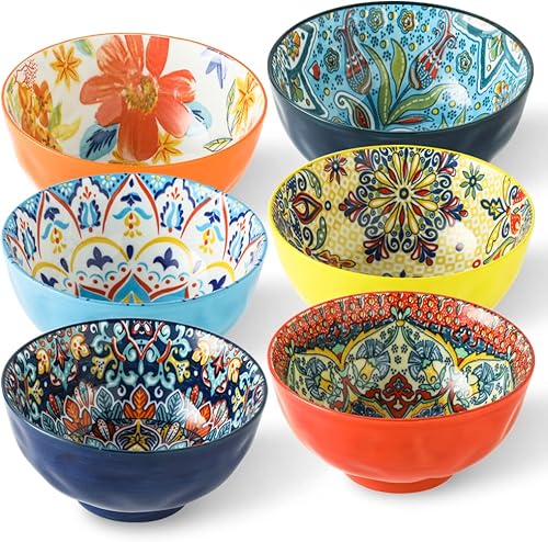 JuneCat Cuencos de cerámica para cereales, cuencos de sopa de 6 a 20 onzas, cuencos de porcelana de colores profundos para cena, pasta, helado,