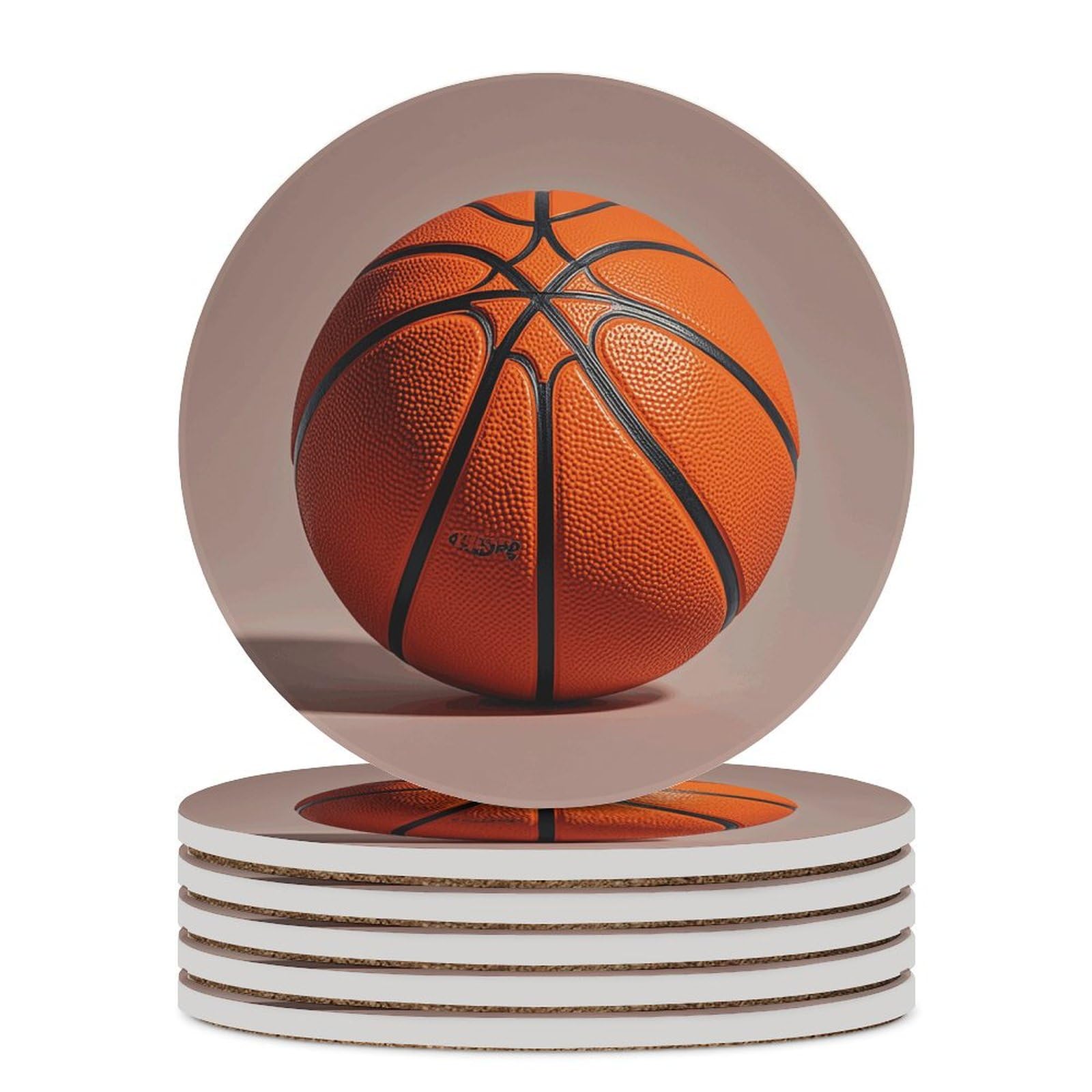Lot de 6 dessous de verre en céramique avec dos en liège - Dessous de verre orange pour boissons - Dessous de verre rond absorbant en pierre - Pour types de tasses, table basse