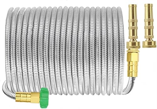 Manguera de jardín flexible y ligera de 100 pies con 2 boquillas de manguera de bala de cobre, manguera de agua expandible de acero inoxidable 304