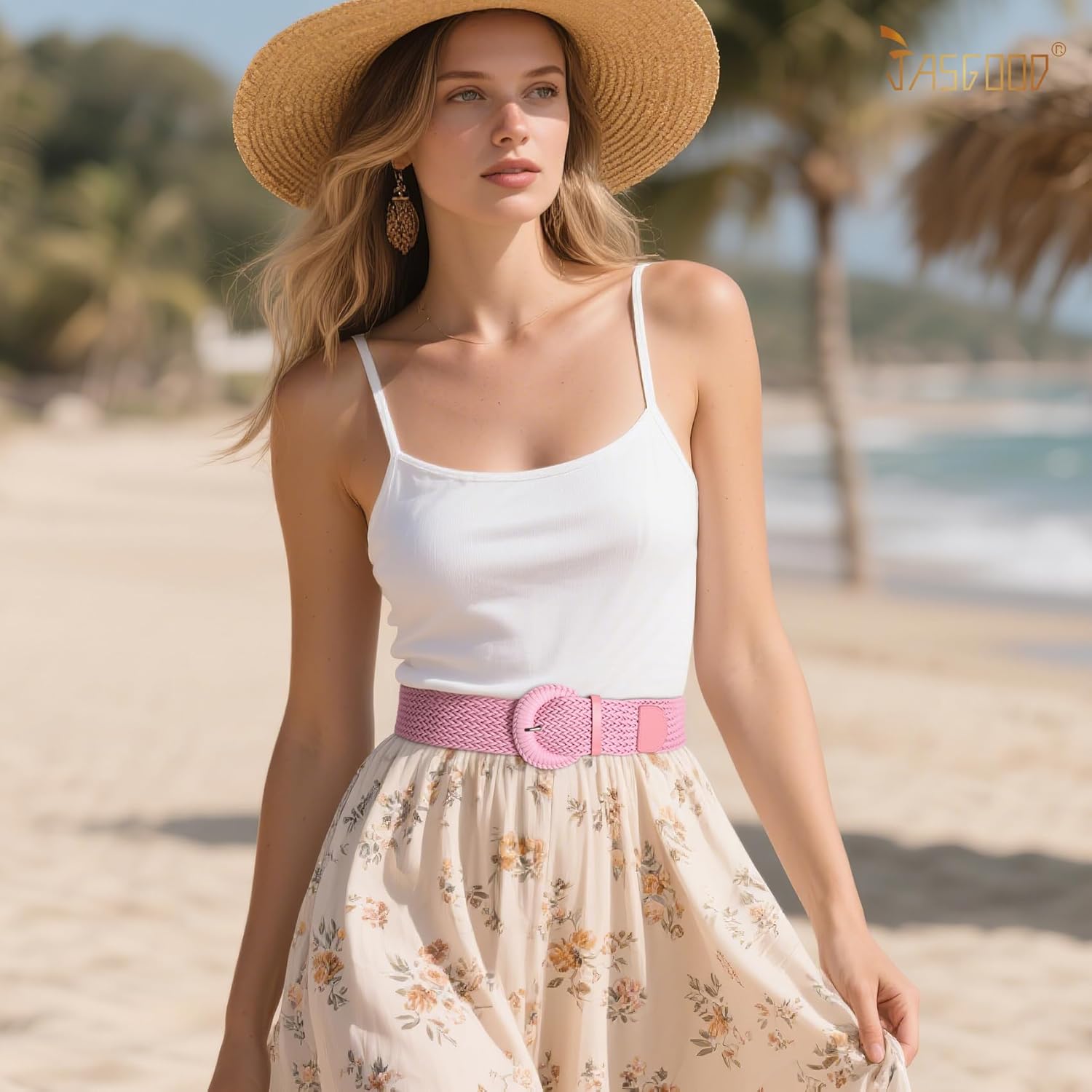 JASGOOD 2 Pack Women Woven Waist Belt for Dress Boho Rattan Belt Wide Braided Belt with Round Buckle - Image 4