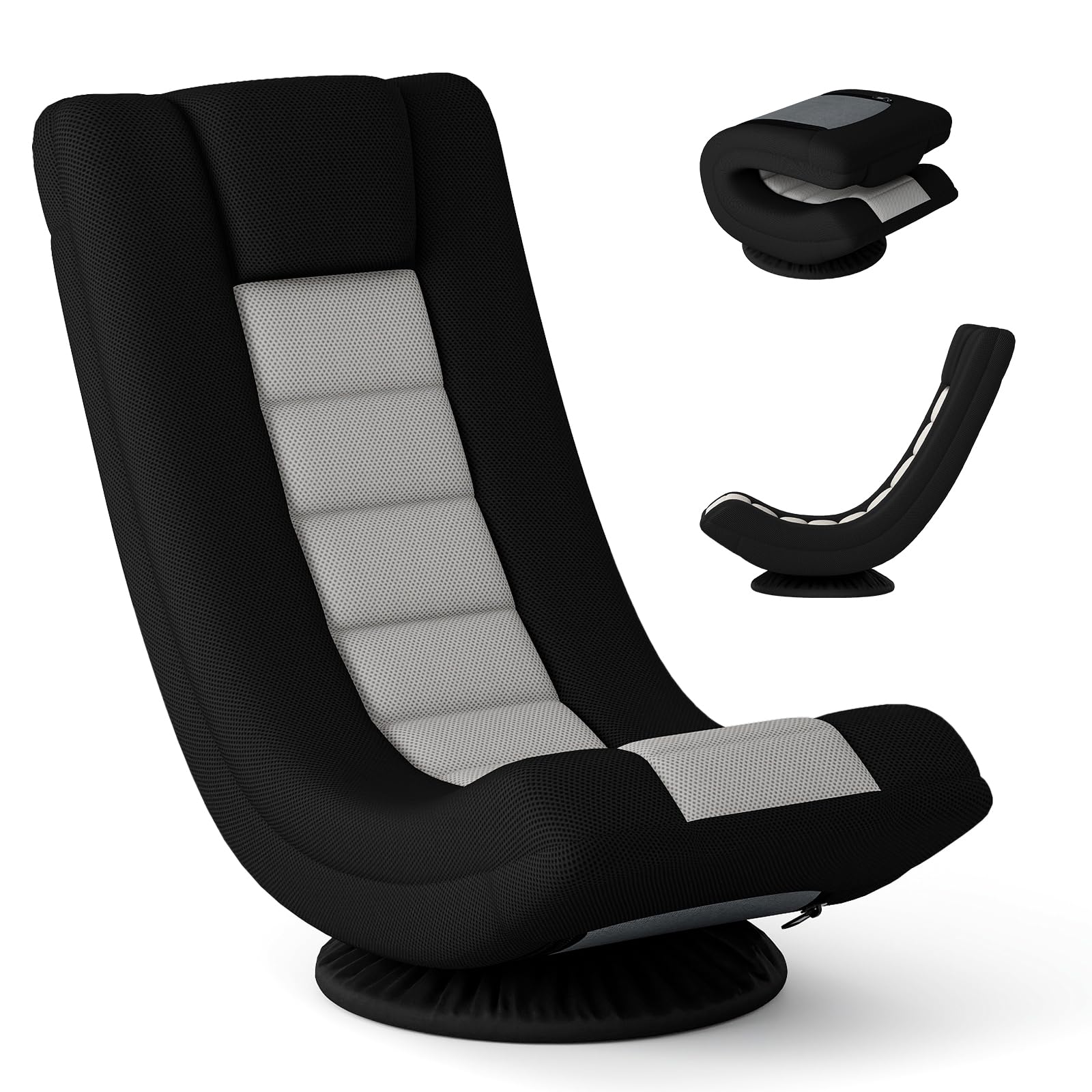 RELAX4LIFE Bodensessel Klappbar, Bodenstuhl mit 4-Fach Verstellbarer Rückenlehne, 360° drehbarem Sockel & Nackenpolster, Meditationsstuhl gepolstert, Gamingsessel Relaxsessel für Wohnzimmer (Grau)