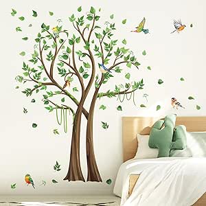 Adesivo Muro Albero Con Fiori E Uccelli - 160cm Altezza - Foto 3
