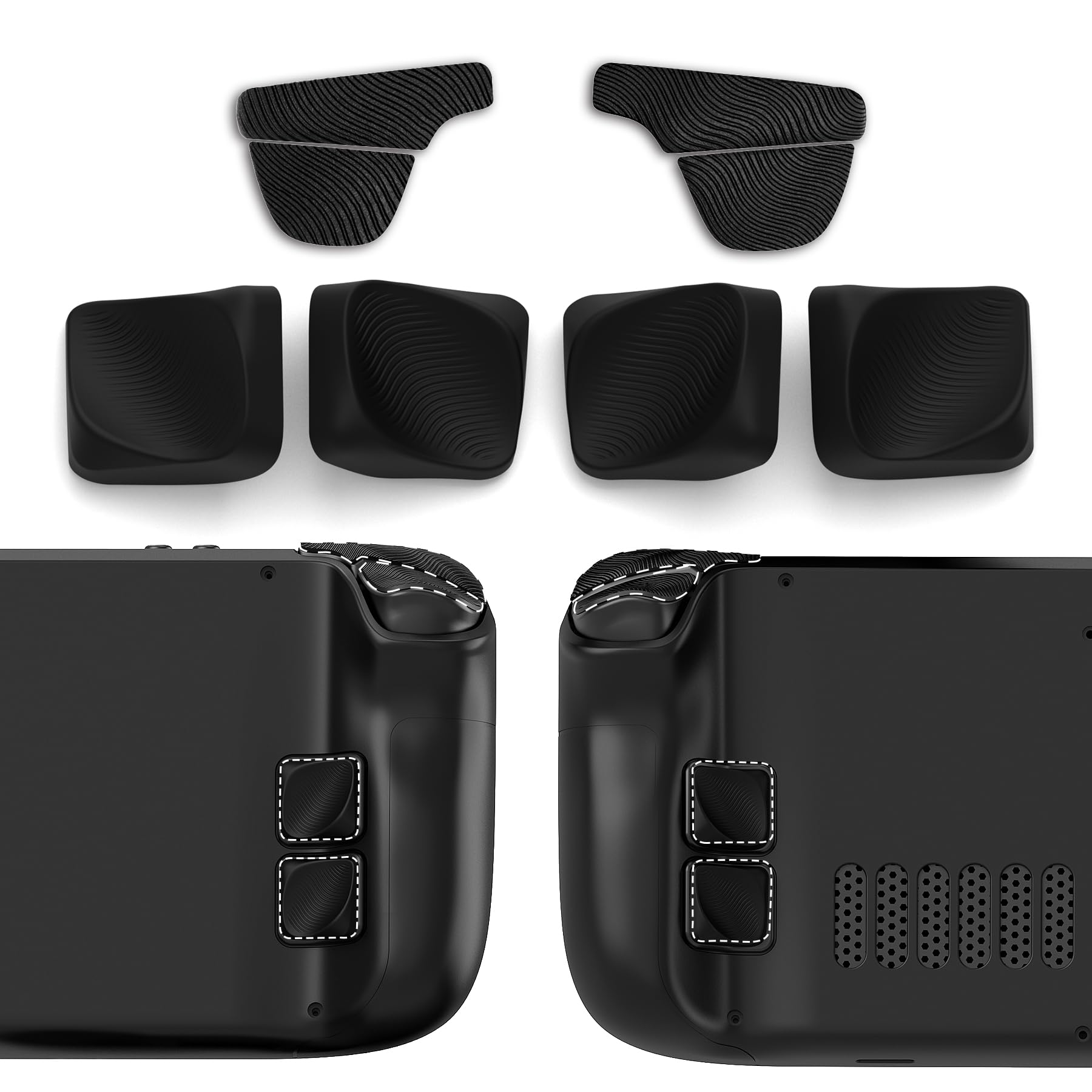 PlayVital Kit de Mejora de Botones Traseros para Steam Deck LCD & OLED - Gatillos Antideslizantes, Agarre Mejorado y Protección, Accesorios para Steam Deck, Diseño Aerodinámico (Negro)