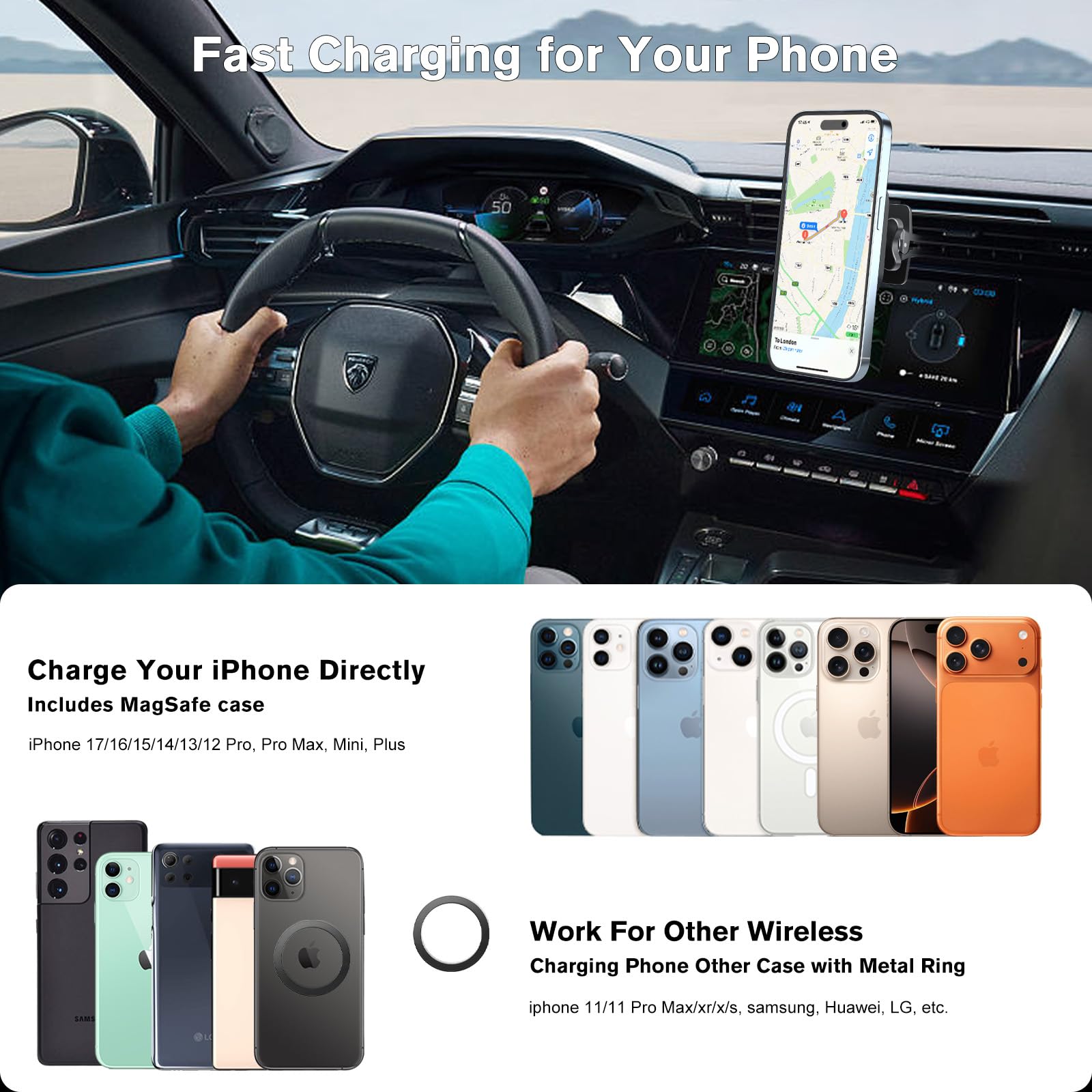 ESR HaloLock magnetische draadloze telefoonhouder autolader, compatibel met MagSafe autohouder, snellader en iPhone 13/13 mini/12/12 Pro/12 mini/12 Pro Max (niet voor iphone 13 pro