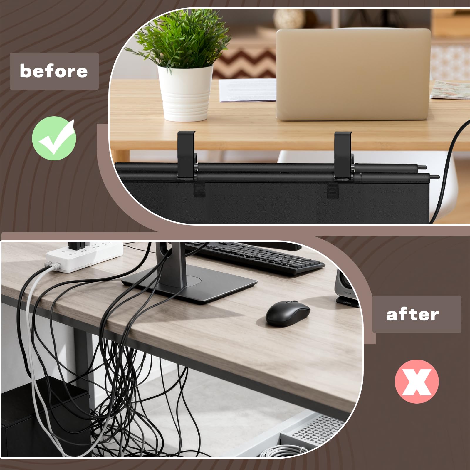Cable Duct 70cm Raccogli Cavi Scrivania,Portacavi Sotto Scrivania,Cable Management Senza Perforazione, in tessuto Oxford, supporto per cavi per ciabatta e alimentatori, cavi, ufficio, casa, ufficio