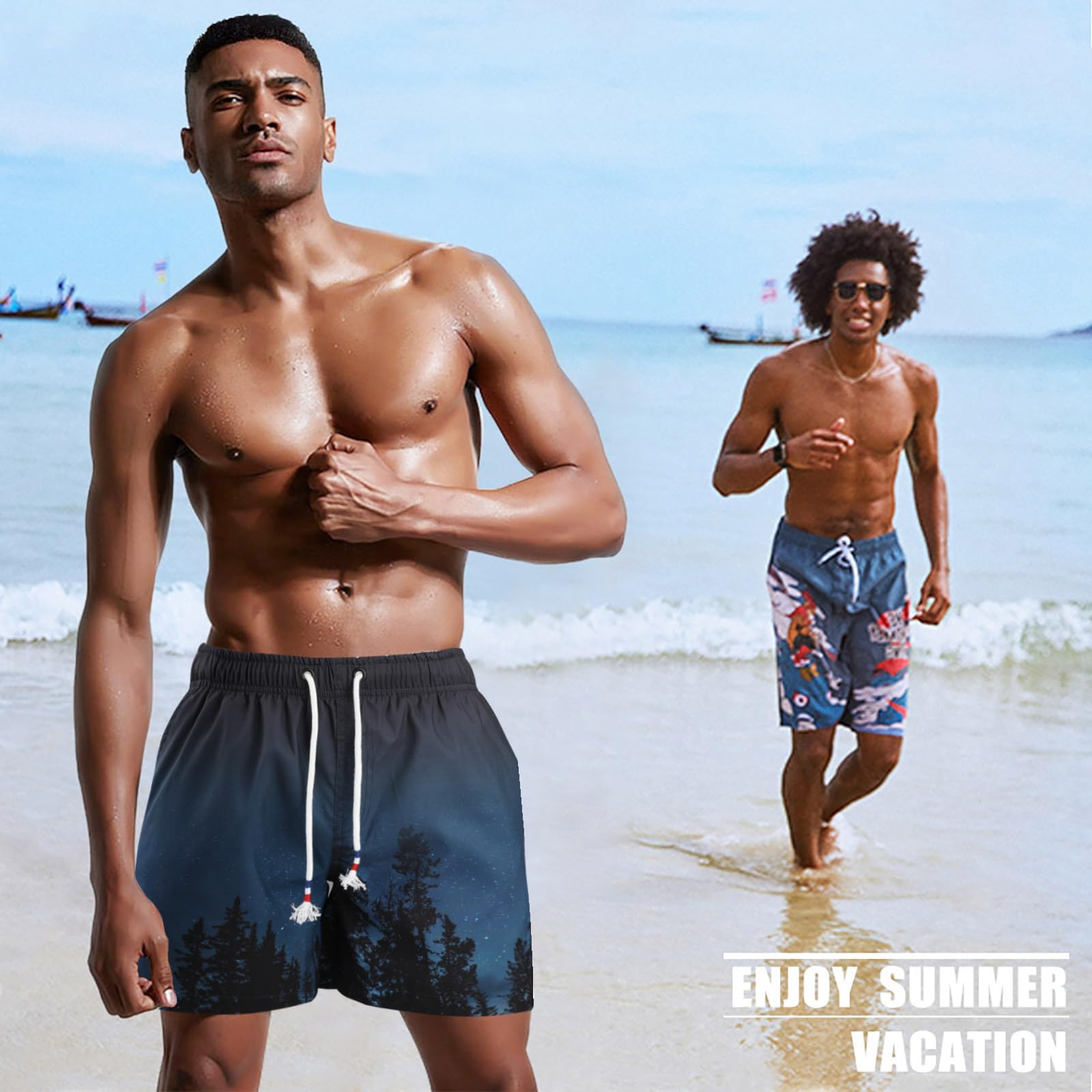 Danfiki Pantaloncini Costume da Bagno Uomo Asciugatura Veloce Calzoncini da Beach Costume da Bagno Fodera Rete con Taschino e Coulisse Trunks