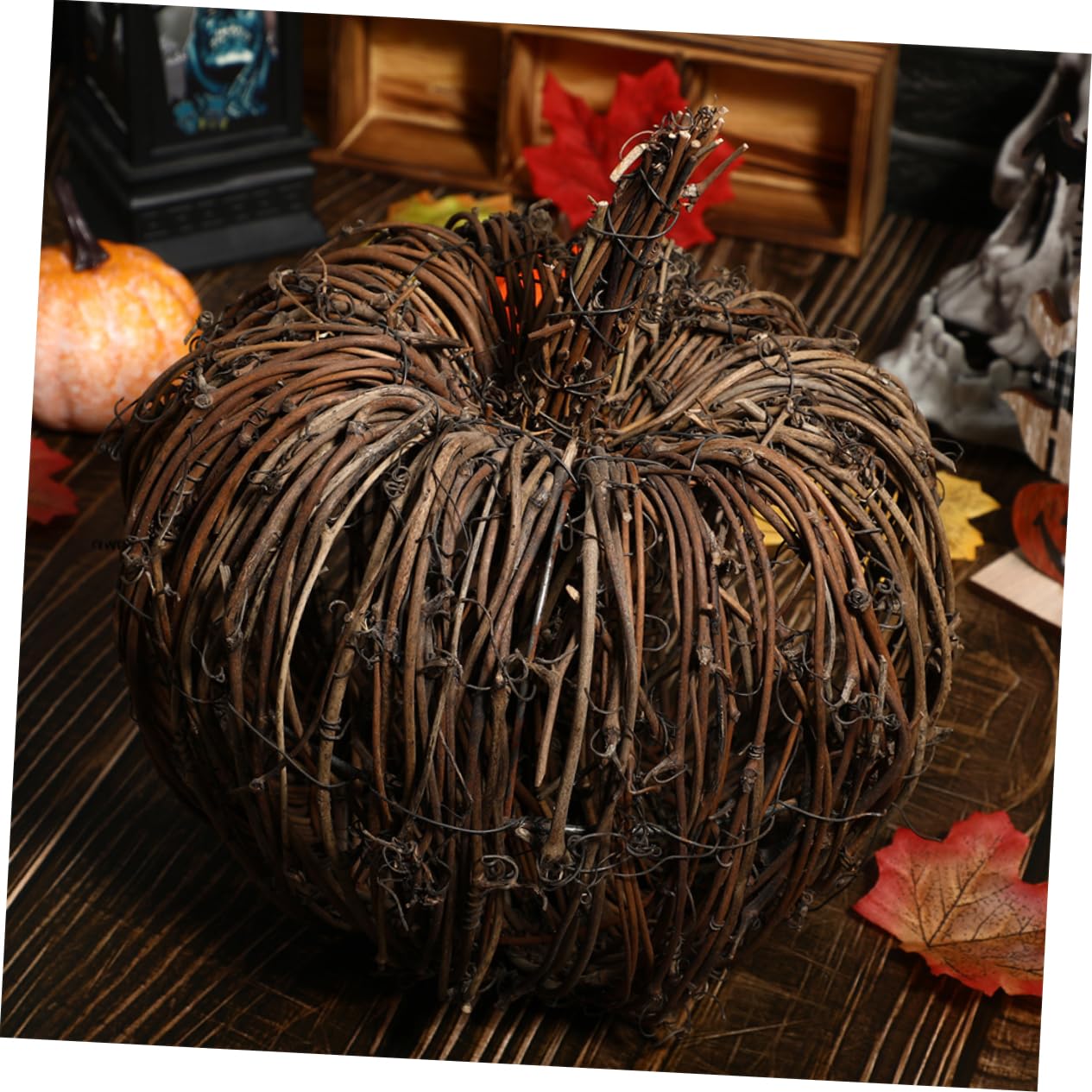 Yardwe 2piezas Calabazas De Ratán Decorativas Adorno De Calabaza Simulado Para Halloween Decoración De Hogar