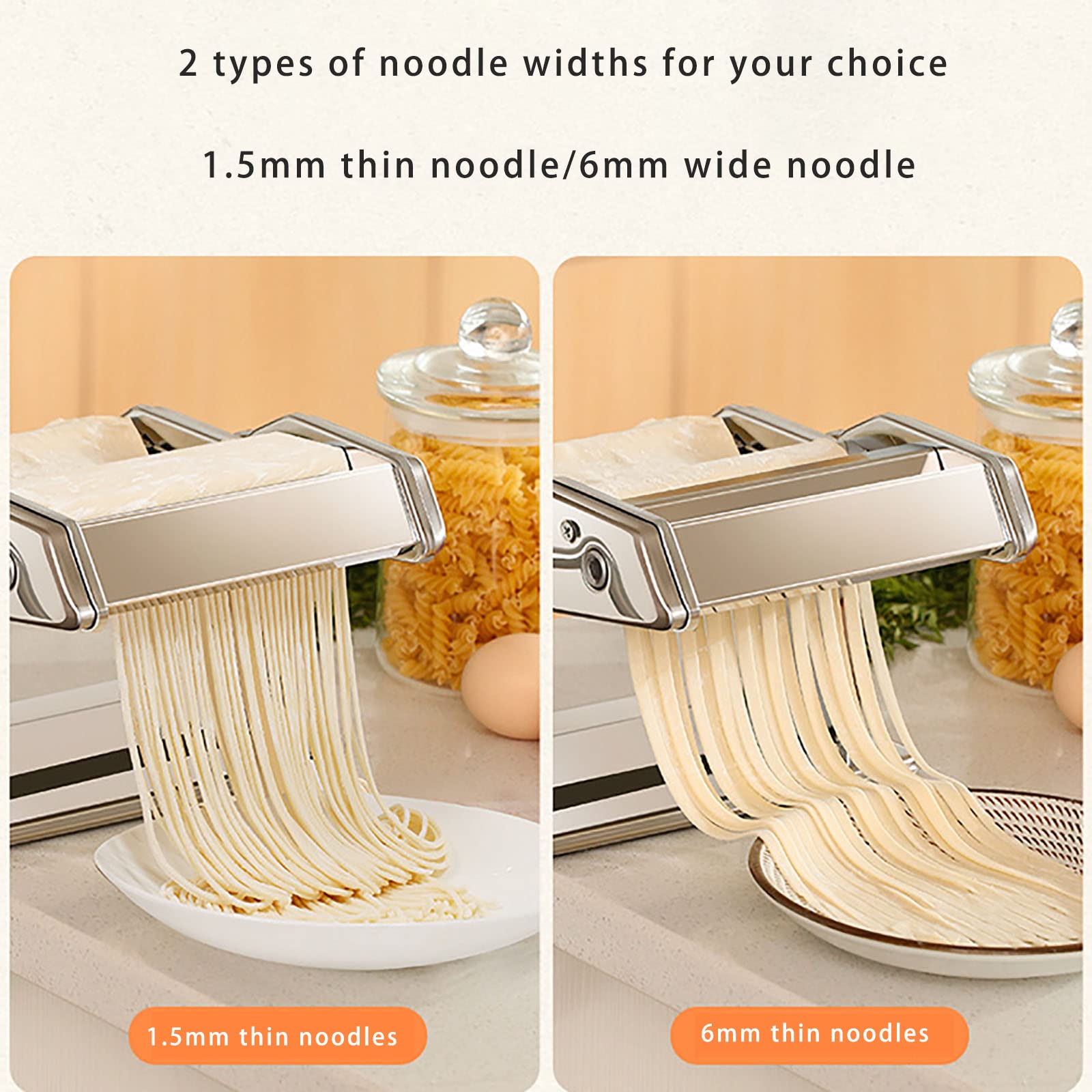 Máquina para Hacer Pasta Multifuncional para el hogar Máquina de prensado de Fideos de Acero Inoxidable 9 Ajustes de Espesor Ajustables Espaguetis con Bolas de Masa h