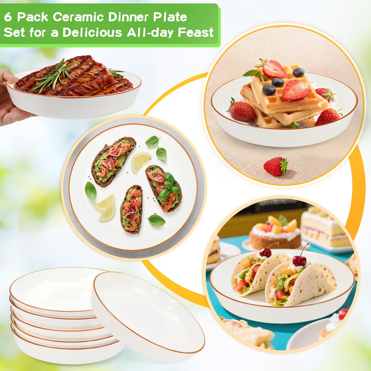 Assiettes À Petit-Déjeuner Assiettes Pour Enfants Avec Rebord Lavables Au Lave-Vaisselle Plates Service De Table Blanc Fabriquées En Porcelaine Pour Servir Plates 6 Personnes