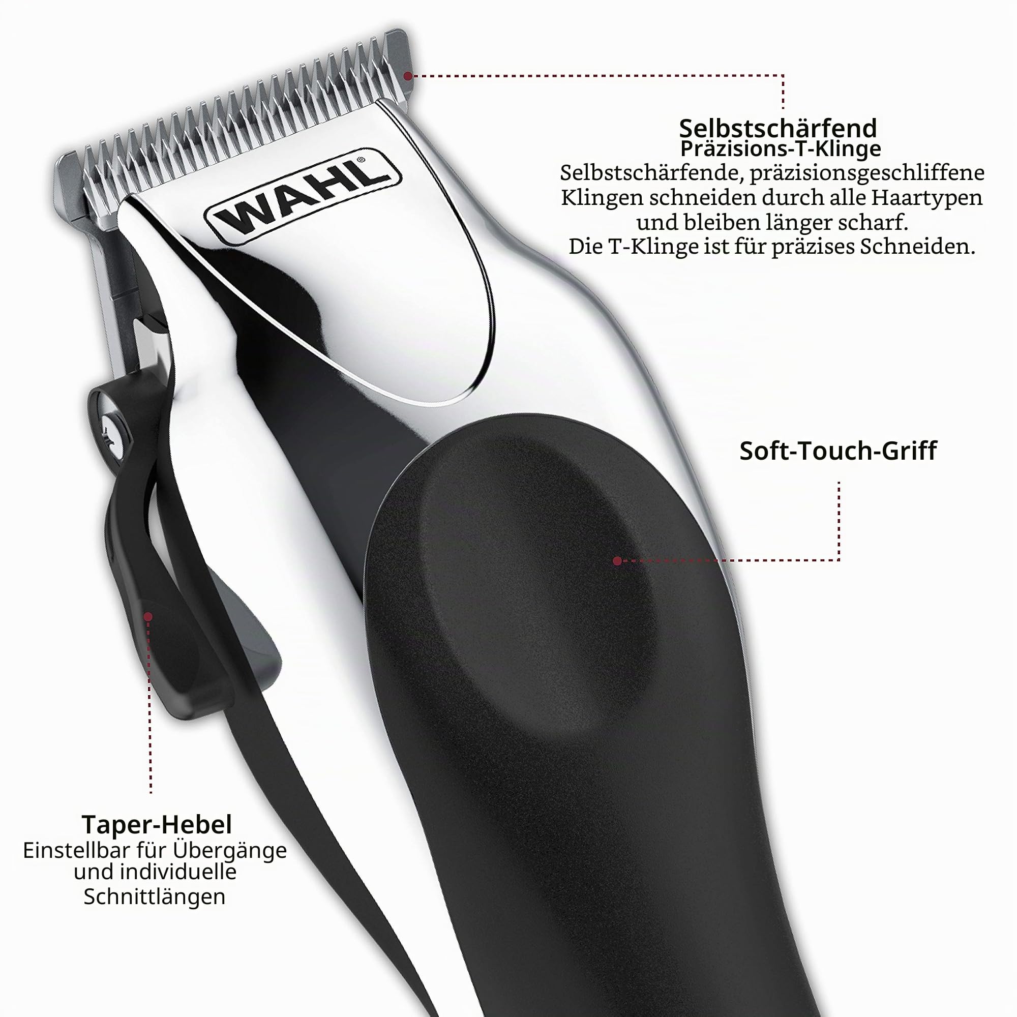 Wahl Clipper Deluxe Chrome Pro, komplettes Haar- und Trimmset, inklusive schnurgebundener Schermaschine, schnurlosem Akku-Trimmer und Stylingschere, für einen Schnitt jedes Mal – Modell 79524-5201M