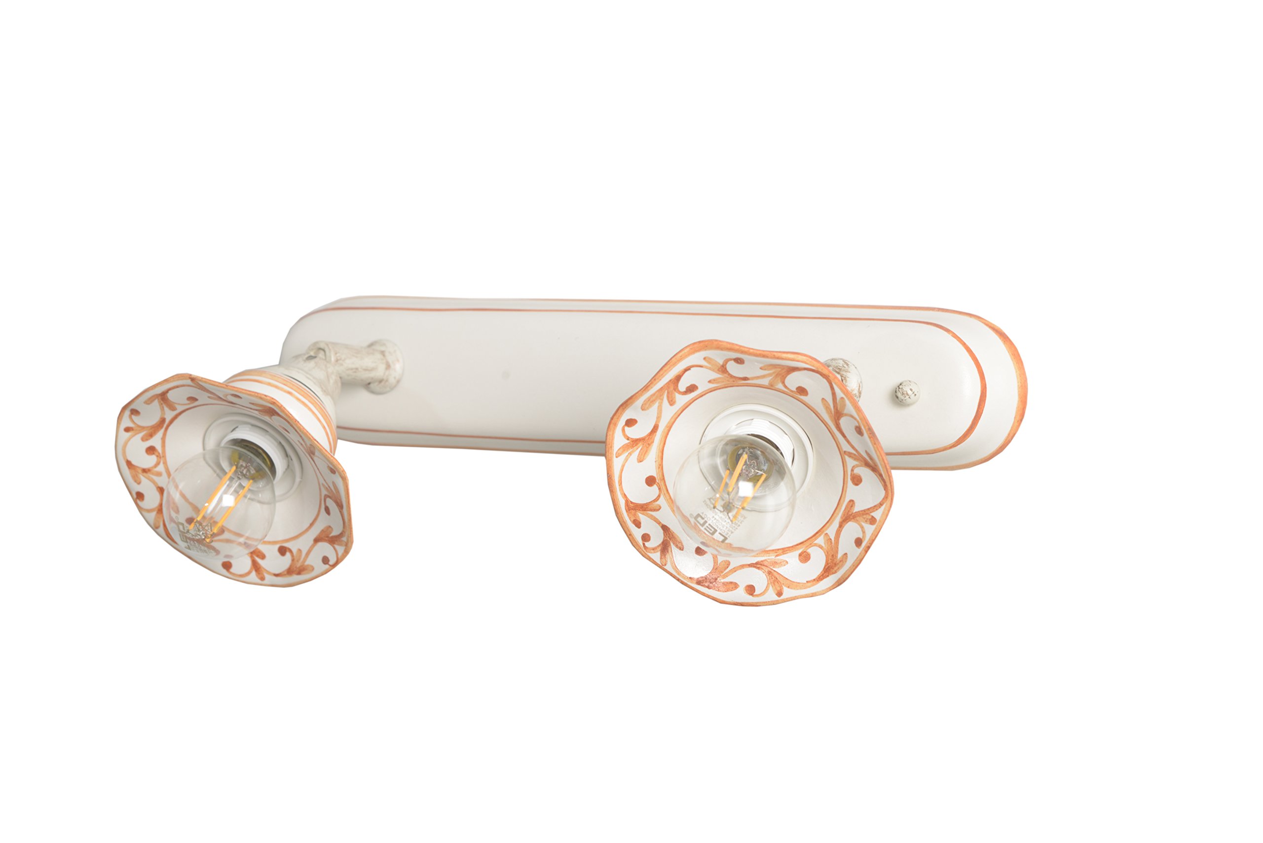 VANNI LAMPADARI - Applique da Parete Interno Edera - Lampada da Parete Orientabile 2 Luci- in Ceramica Decorata a Mano - Applique Camera da Letto - Bagno - Cucina – Soggiorno, Ocra