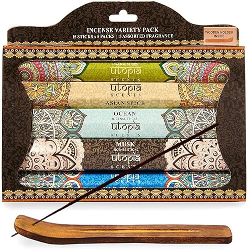 Utopia Scents - Palitos de incienso natural de alta calidad, paquete variado de 75 varillas perfumadas Nag Champa, almizcle, especias asiáticas y