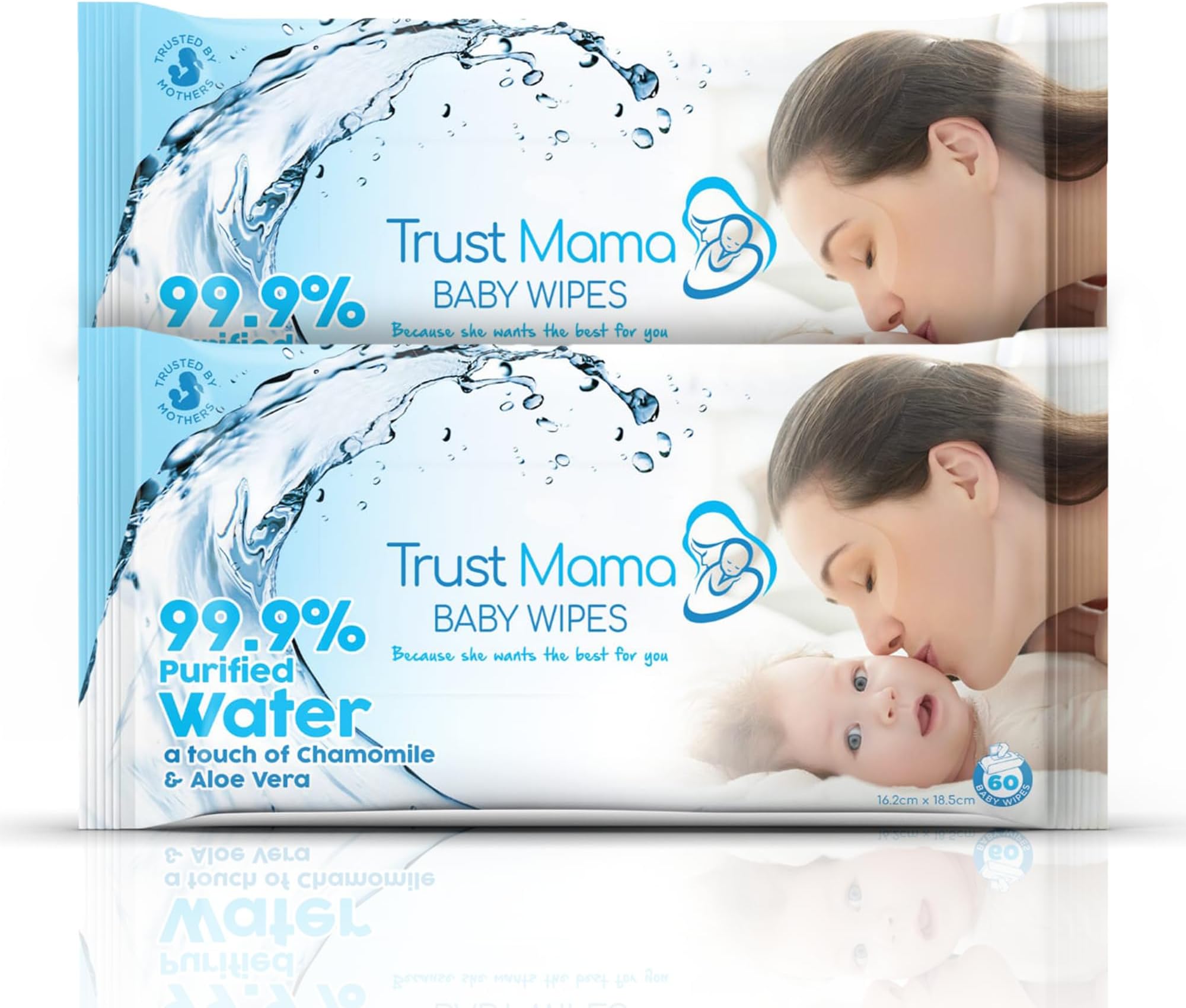 Trust Mama - Baby Wipes 99.9% Purified Water – 2 Pack – Fragrance-Free, Hypoa...