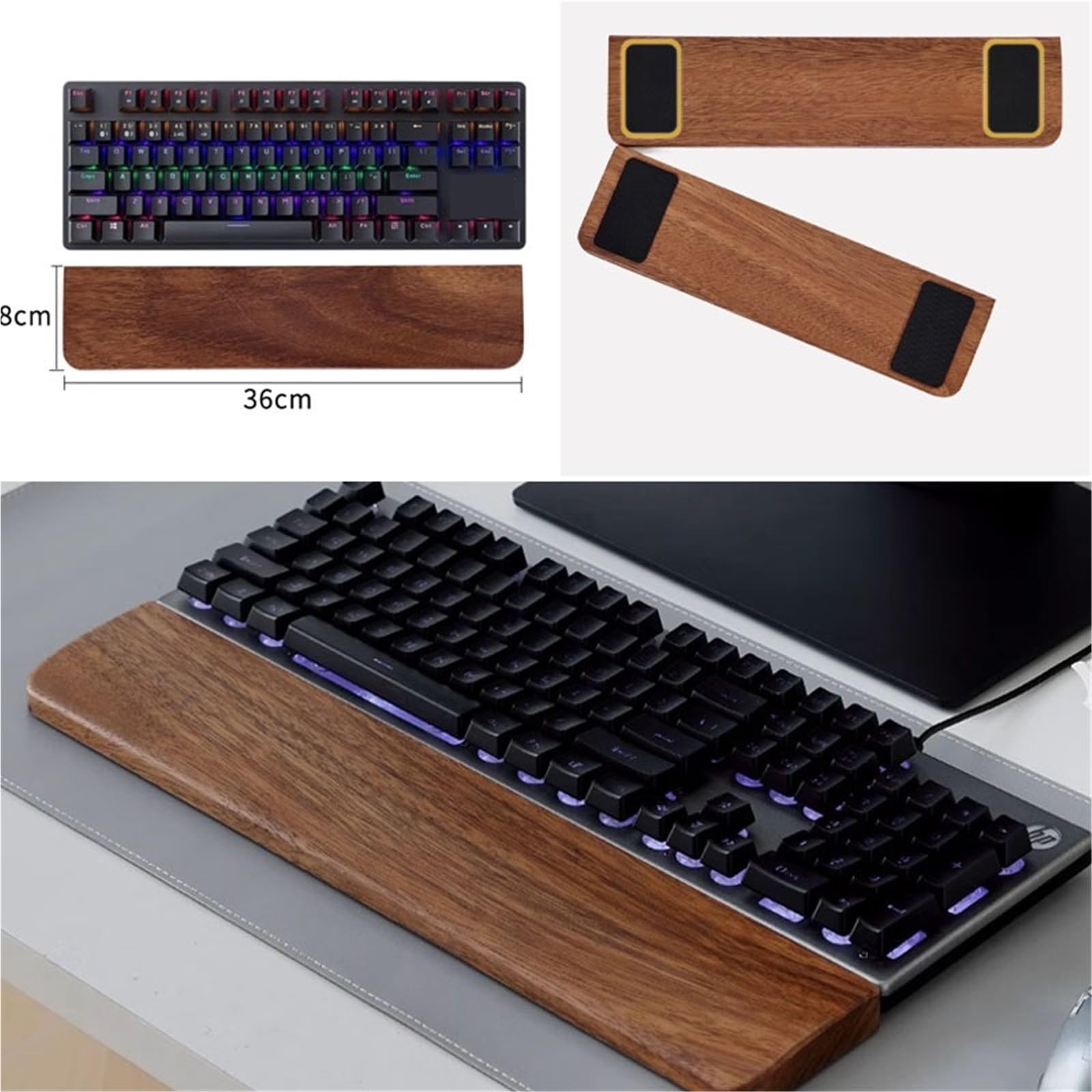 Repose-poignet en bois massif, repose-poignet ergonomique for clavier mécanique, 87/98/104/108 touches, compatible avec plusieurs tailles, personnalisable(36X8CM for 87 keys)