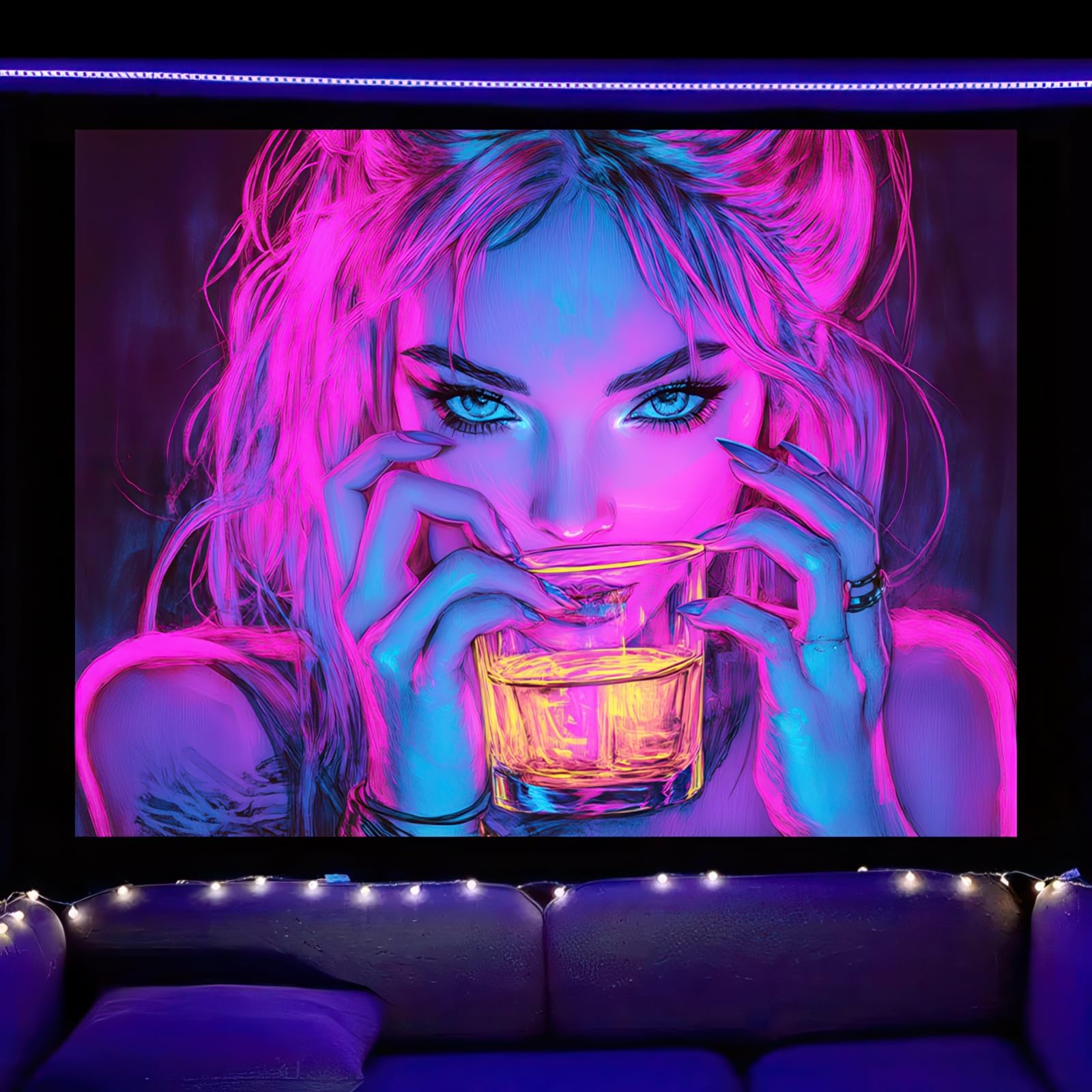 Grande Tapisserie Murale 36x24 Pouces Réactive à La Lumière Noire – Effet UV Psychédélique !