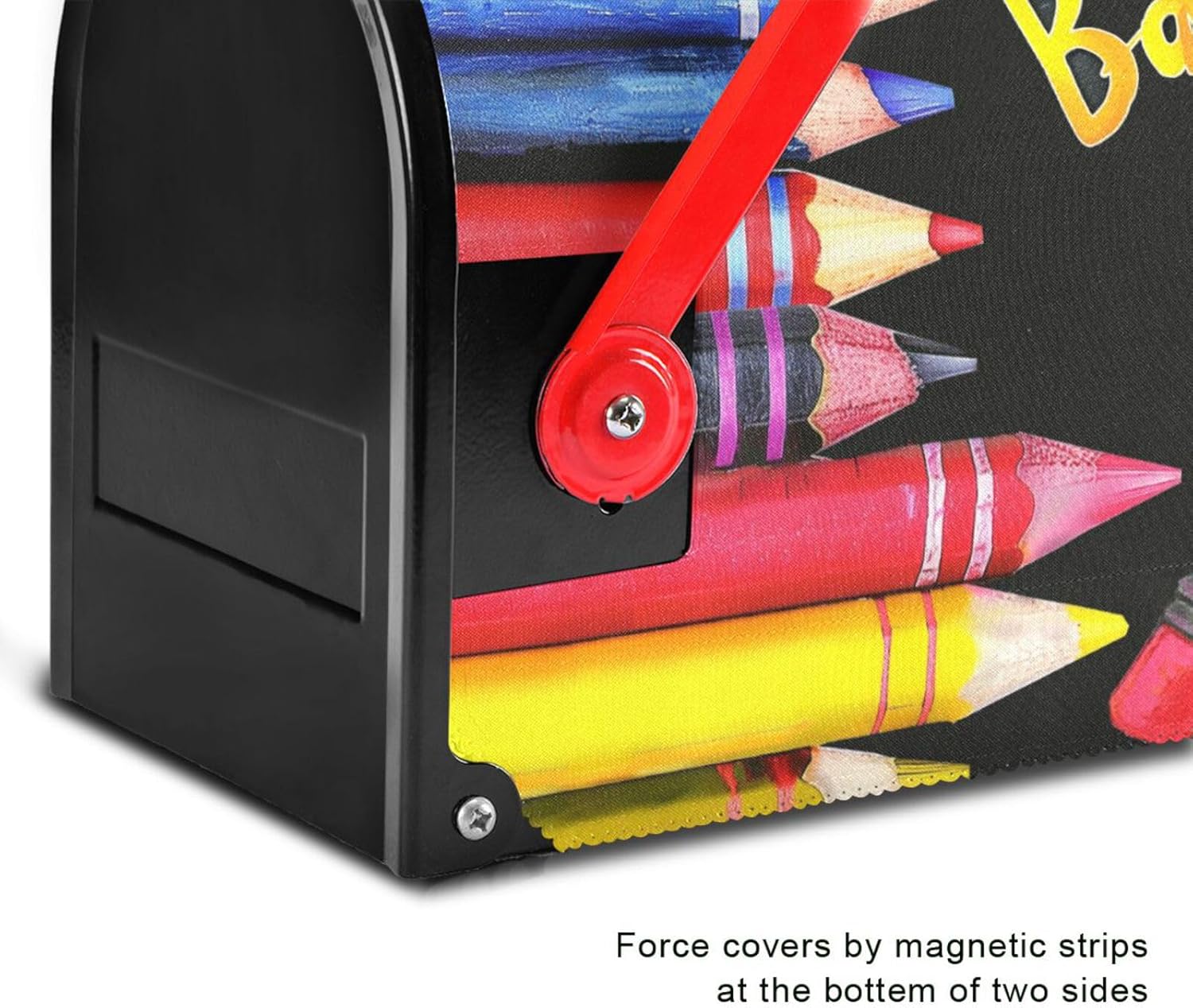 Pfrewn Autumn School Season Back to Mailbox Cover Magnetic Oversized, Colorful Crayon Pencil Ruler Letter Post Box Cover Wrap Decoration Welcome Home Garden Outdoor 25.5" Lx 21" W