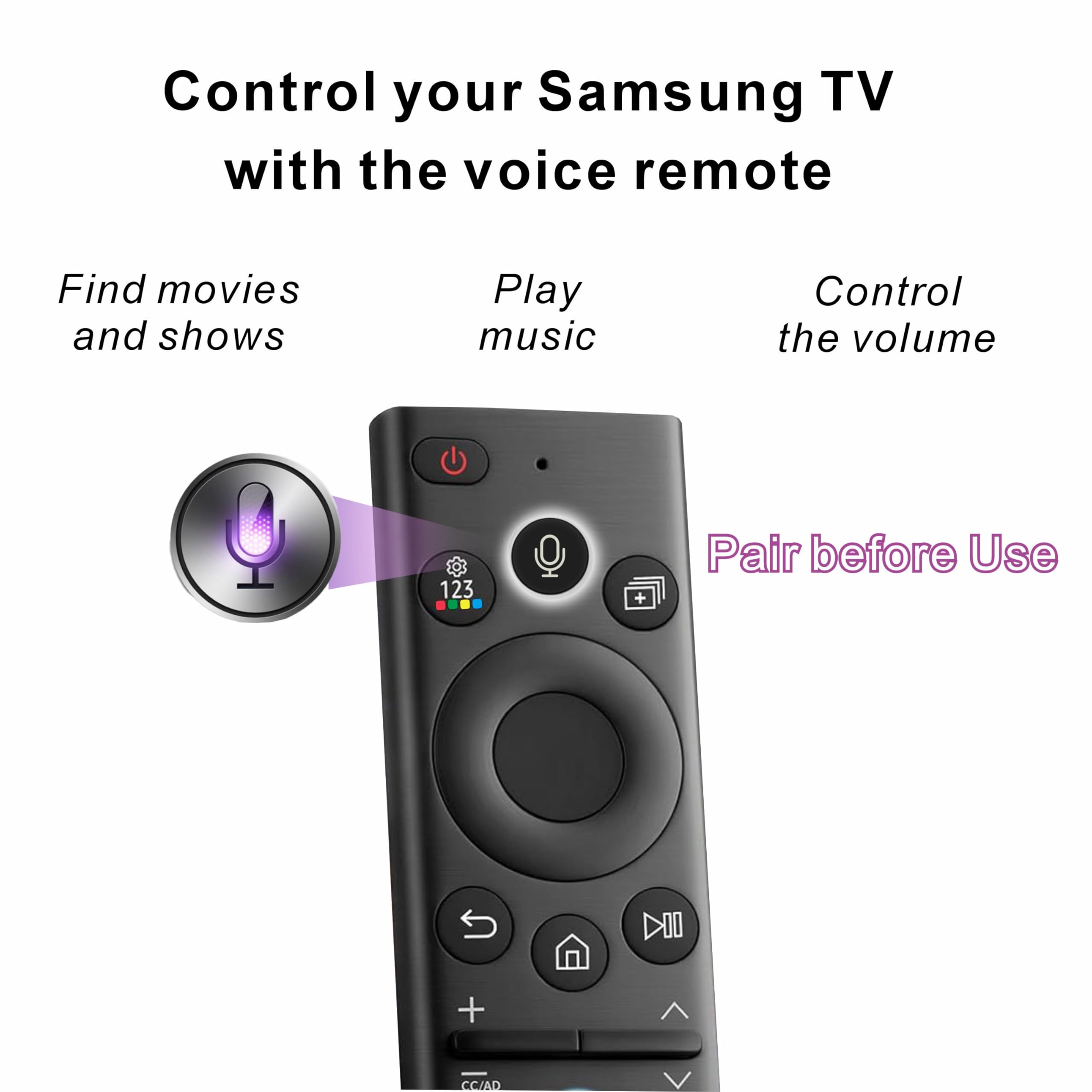 Zamiennik pilota Samsung TV do telewizorów Smart TV (modele 2025-2018) ze sterowaniem głosowym - kompatybilny z Frame TV, QLED, UHD i innymi | Uniwersalny pilot Samsung