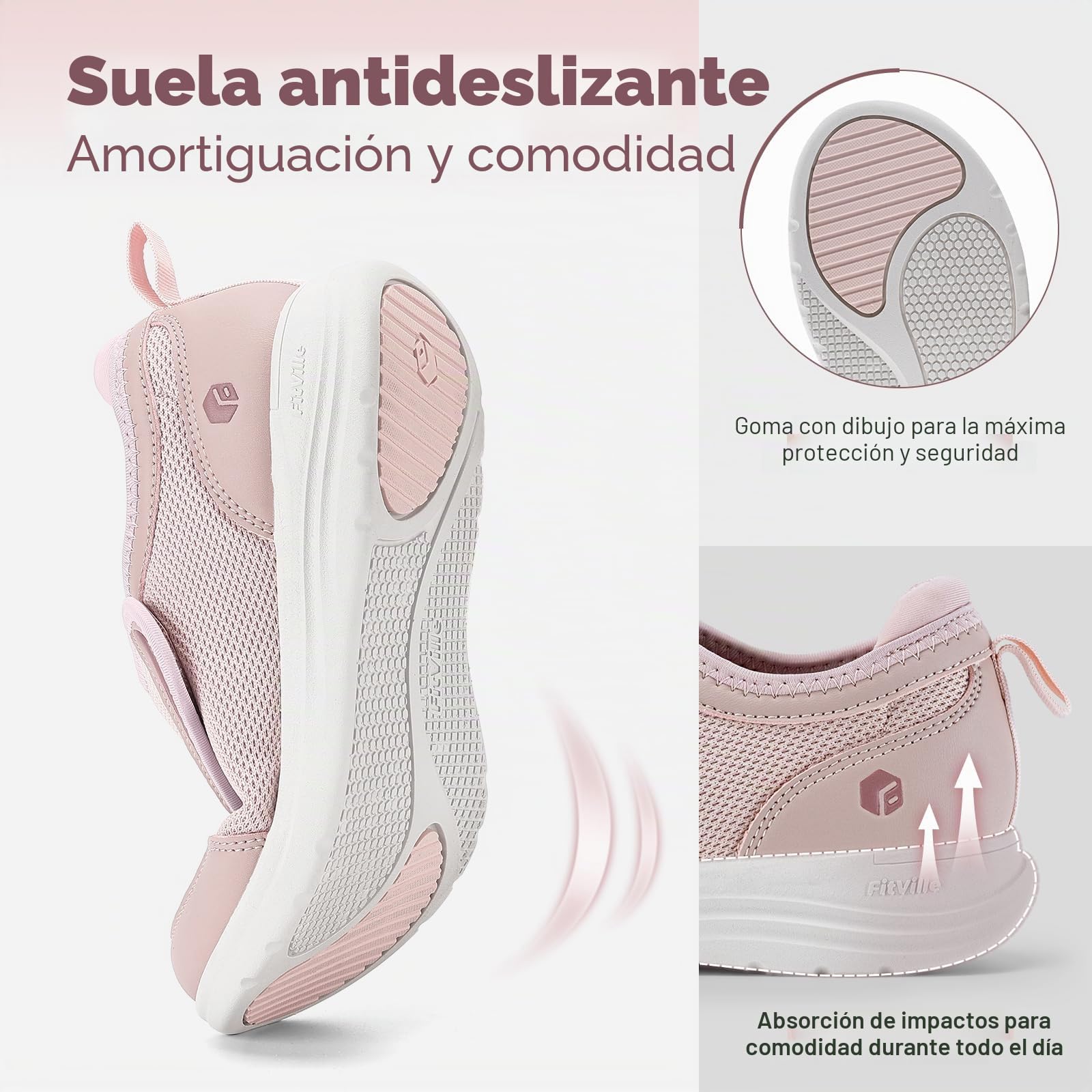 FitVille Zapatillas Casual Mujer Extra Anchas Ajustables Zapatos Rehabilitación Antideslizante para Caminar Transpirables Zapatillas de Casa