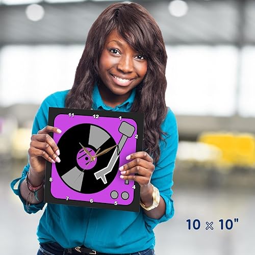 Miniatura 5 de 3dRose DPP_43685_1 Retro Pink N Reloj de pared para reproductor de grabación, 10.0 x 10.0 in