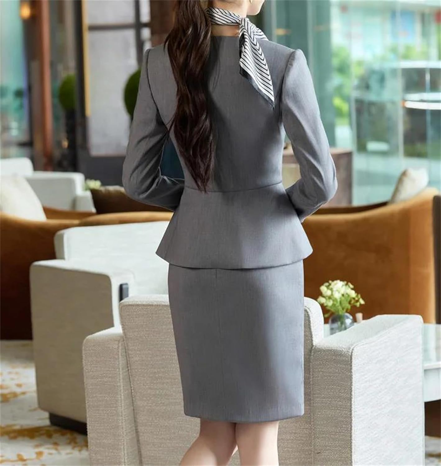 Women’S Professional Two Piece Short Skirt Suit Jacket Elegant Long Sleeve Blazer and Pencil Skirt