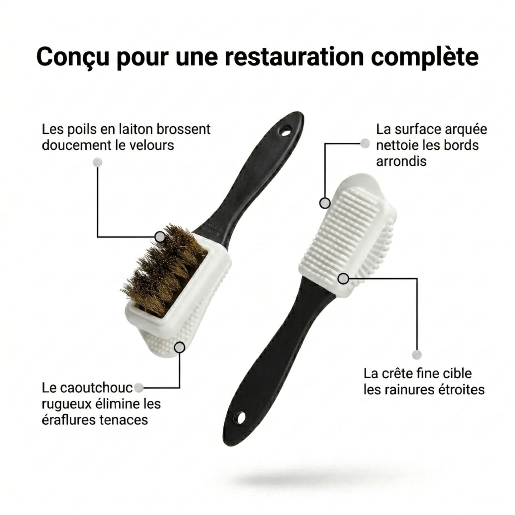 Kaps Brosse de Qualité pour Nettoyer Les Chaussures, Brosse Multifonction à 4 Côtés pour Le Nubuck et Le Daim, Poils en Laiton