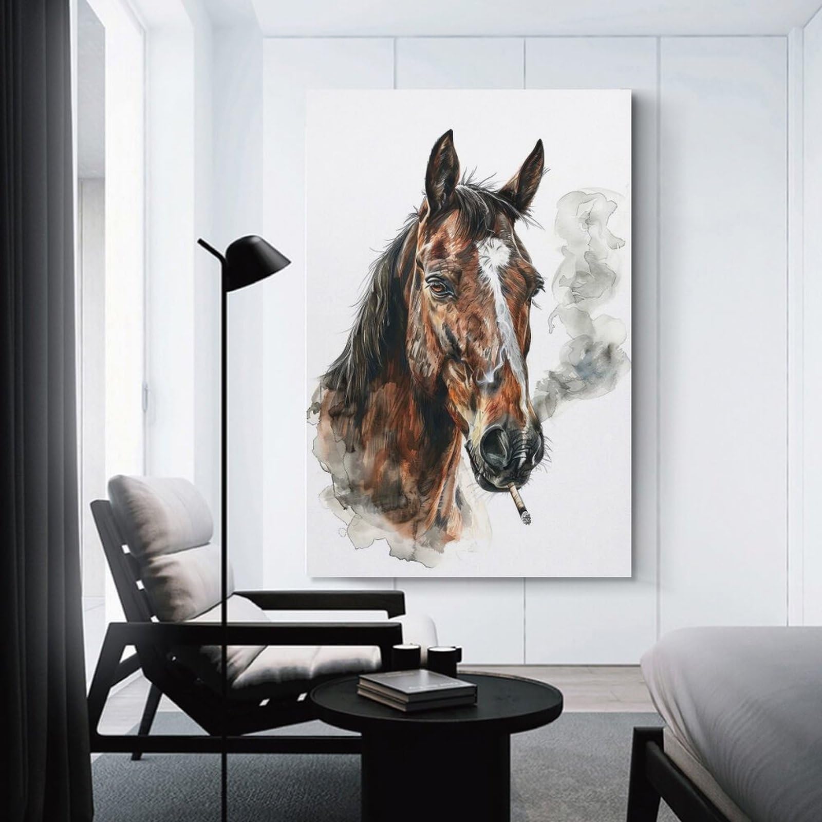 Junmoney Room Decor Wall Art Horse Smoking Cigarette, 24x36inch(60x90cm), for Hallway, Bedroom Or Modern Interiors, Gift Idea for Housewarming And Birthdays