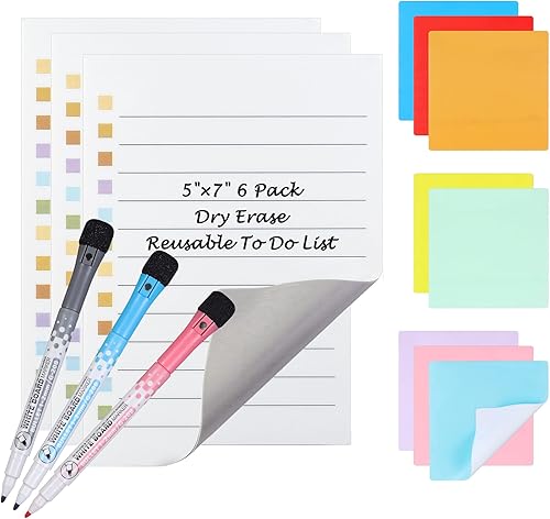 Yoption 3 unidades de borrado en seco para lista de tareas de 5 x 7 pulgadas, 8 notas adhesivas de borrado en seco de 4 x 4 pulgadas y 3 marcadores,