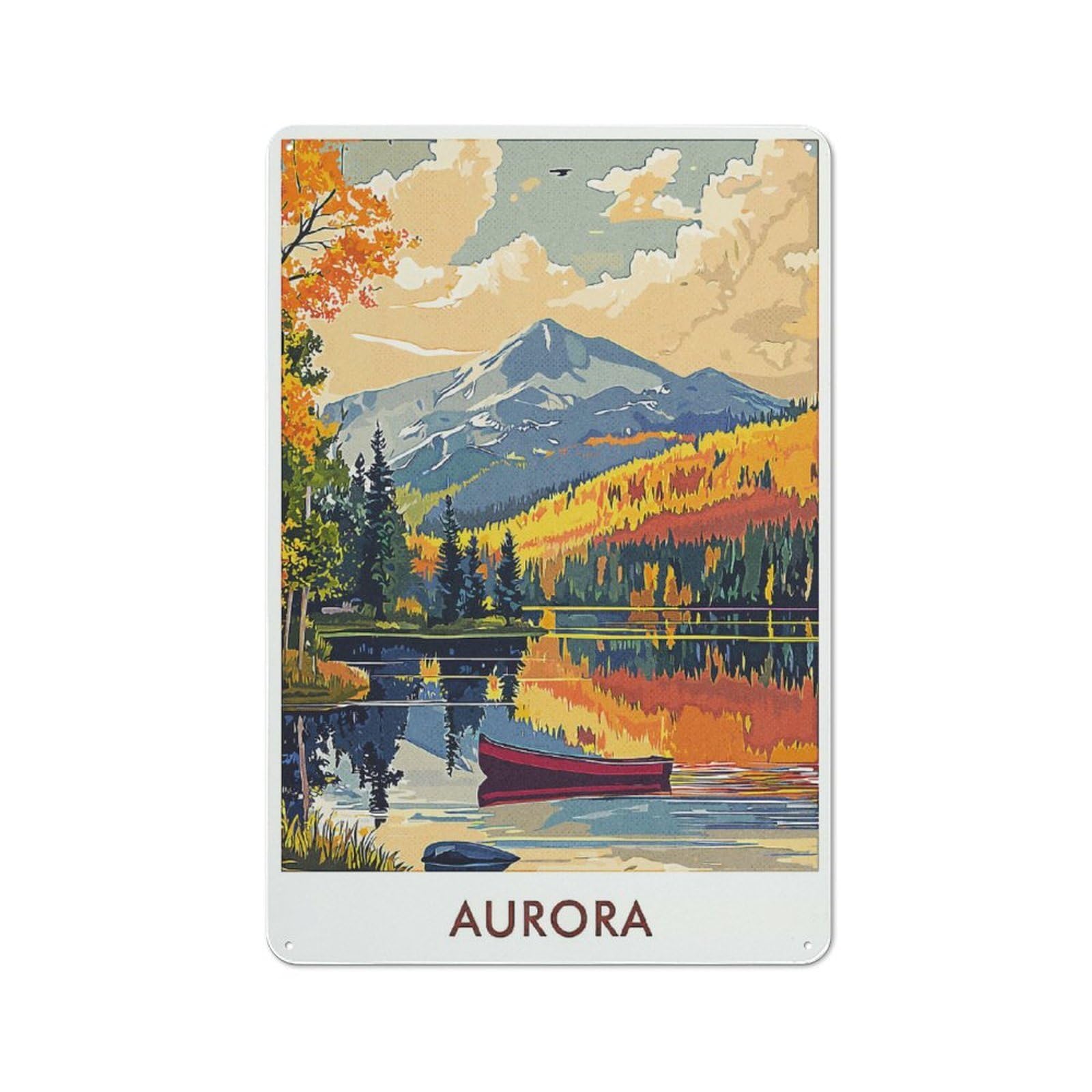 Junmoney Style Tin Wall Sign With Aurora Lake Landscape Design 30X20cm, Cosy Cafe Wall Decor For Kitchen, Cafe, Pantry Or Dining Room