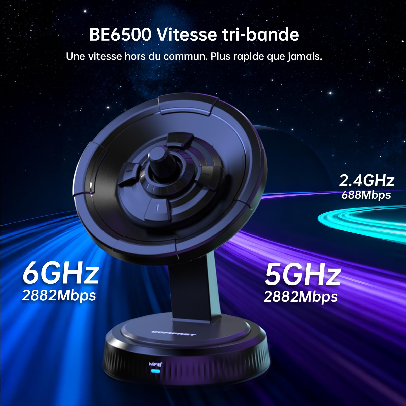 COMFAST Clé WiFi Puissante, WiFi7 BE6500 Mbps Tri-Bande Clé WiFi pour PC | avec Antenne intégrée, USB 3.0, OFDMA, MU-MIMO, WPA3, Compatible avec Windows 11/10