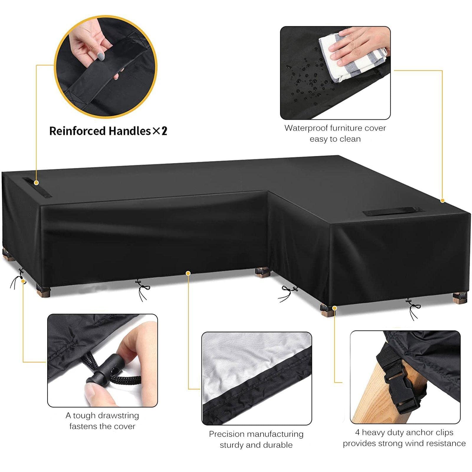 L-förmige Sofaabdeckung Für Terrasse – Wasserdicht, UV-beständig Mit Schnallen & Griff