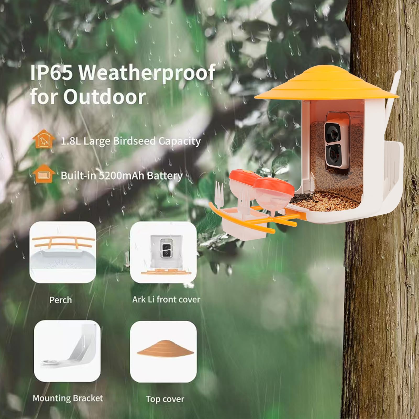 Cámara inteligente para comedero de pájaros con panel solar, cámara de observación de comedero de pájaros al aire libre, cámara de casa de pájaros