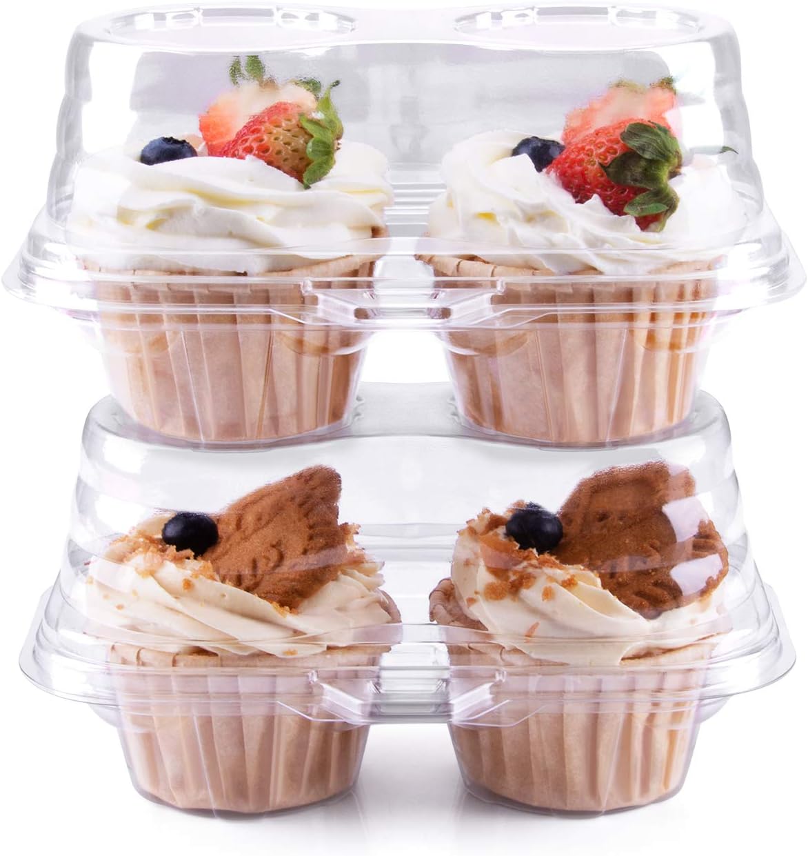 Himetsuya 2 Cavity Cupcake Boxes 50 packs Stackable Regular Cupcake Carrier Holder