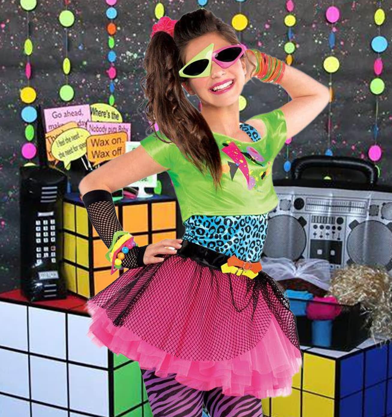ZYWQ 2 works Fishnet Gloves Women's Mesh Fingerless Gloves for 80s Costume Theme Party, Black, Long - Image 3