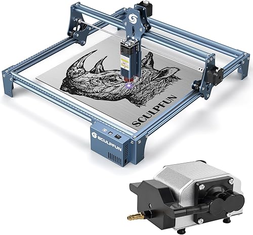 Miniatura 1 de SCULPFUN Grabador láser S9 con bomba de asistencia de aire, cortador láser CNC de alta precisión de 5 W y máquina grabadora, asistencia de aire