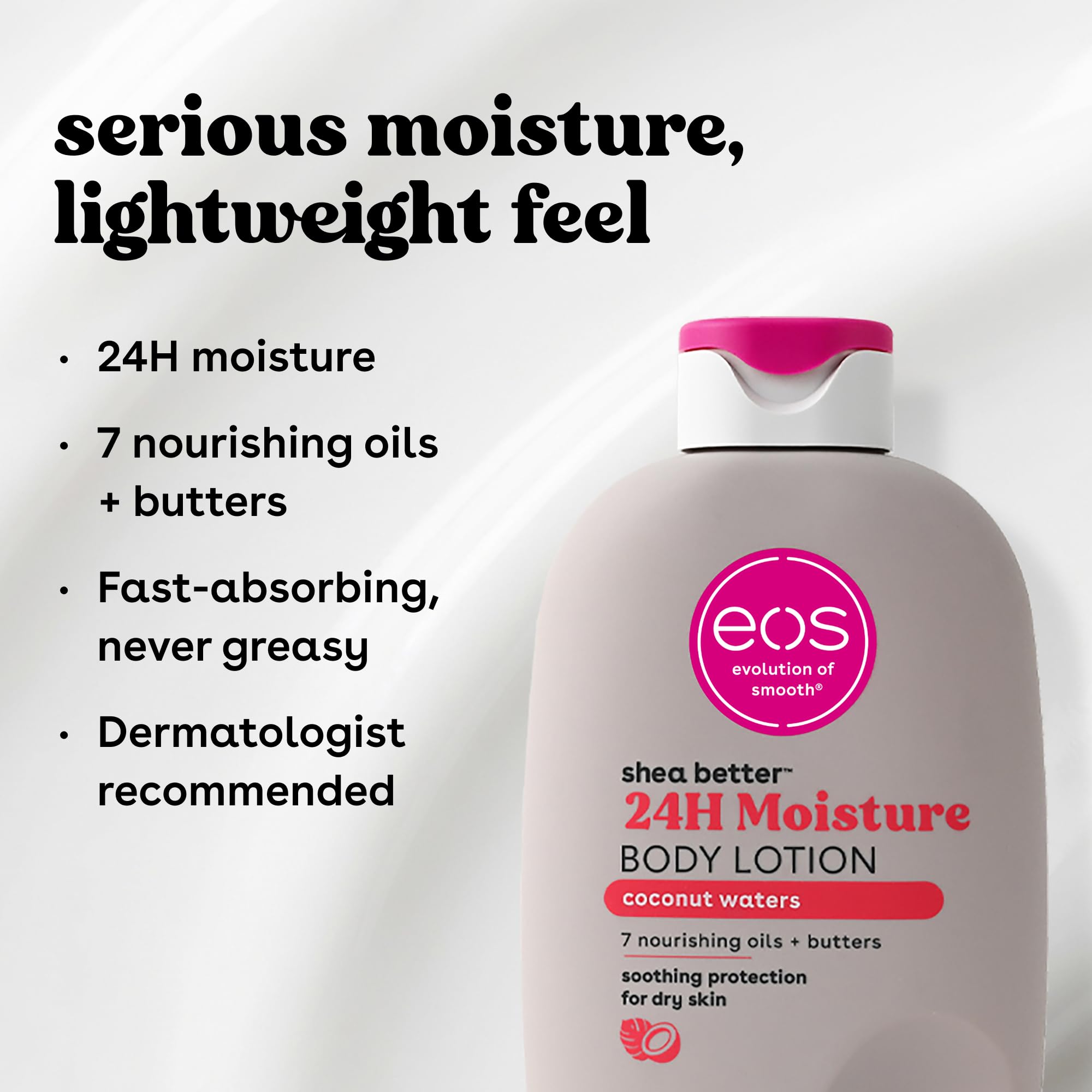 eos Loción corporal Shea Better - Agua de coco, cuidado hidratado de la piel durante 24 horas, ligera y no grasa, hecha con manteca de karité natural, vegana, 473 ml