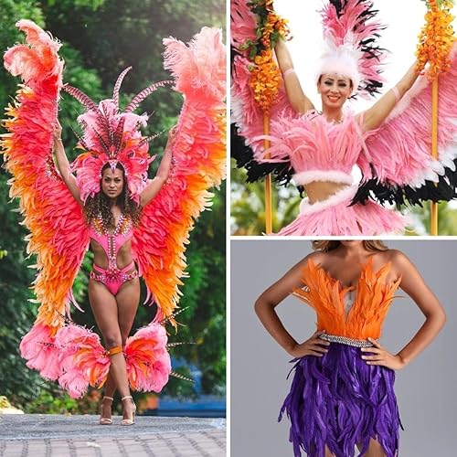 Miniatura 6 de Holmgren Borde de plumas de gallo rosa, 10-12 pulgadas, 2 yardas de plumas de gallo natural para manualidades de costura, chal de plumas, tocado,