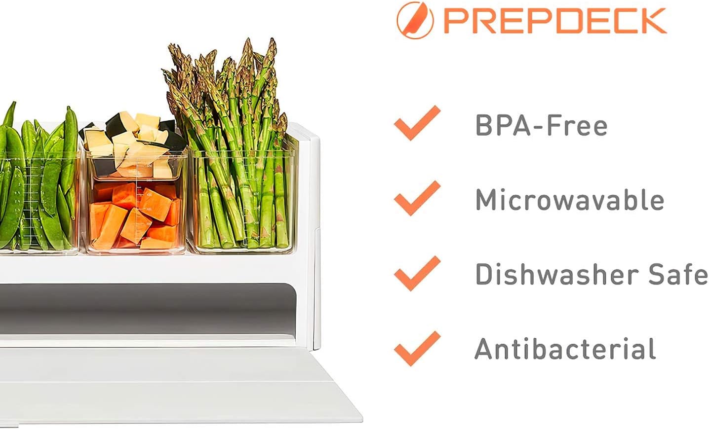 Prepdeck Recipe Preparation Kit and Storage, 8 Premium Prepping Tools, Cutting Board with 15 Tritan Plastic Food Containers with Lids, Removable Trash Bin, Microwave and Top-Rack Dishwasher Safe