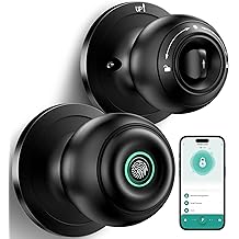 Fingerprint Door Lock, Smart Fingerprint Door Knob with Lock, Biometric Door knob with App Control &amp; Key, Keyless Thumbprint Entry Door Lock for Bedroom, Front Door, Home, Apartment Office-Matte Black