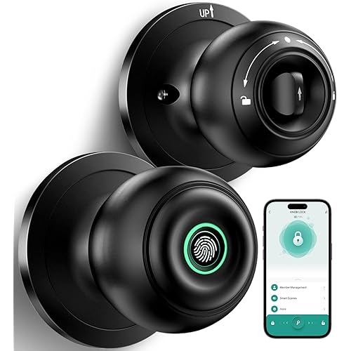 Fingerprint Door Lock, Smart Fingerprint Door Knob with Lock, Biometric Door knob with App Control & Key, Keyless Thumbprint Entry Door Lock for Bedroom, Front Door, Home, Apartment Office-Matte Black