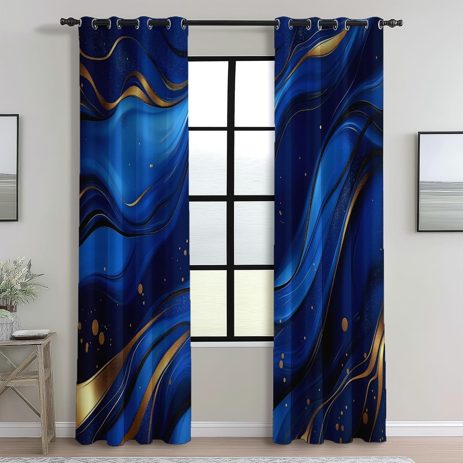 Blackout Curtains Bedroom Abstract Style Sword Symbol Pattern, Geo-Thermal Insulated Energy Efficiency Window Treatment Sets Privacy Grommet Drapes for Kids Room 52" W x 108" L (Pack of 2), Black